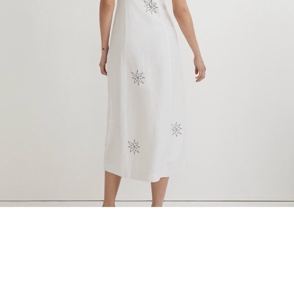 Madewell Linen Embroidered Button Front Midi Dress White Black Size 4 NWT - Picture 6 of 7